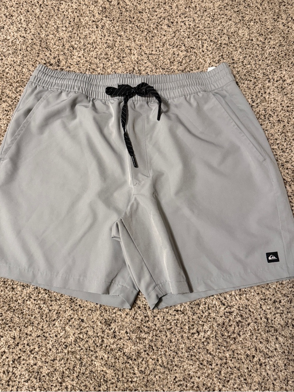 Quiksilver Light Gray Men's Elastic Waist Hybrid Shorts with Black Drawstring